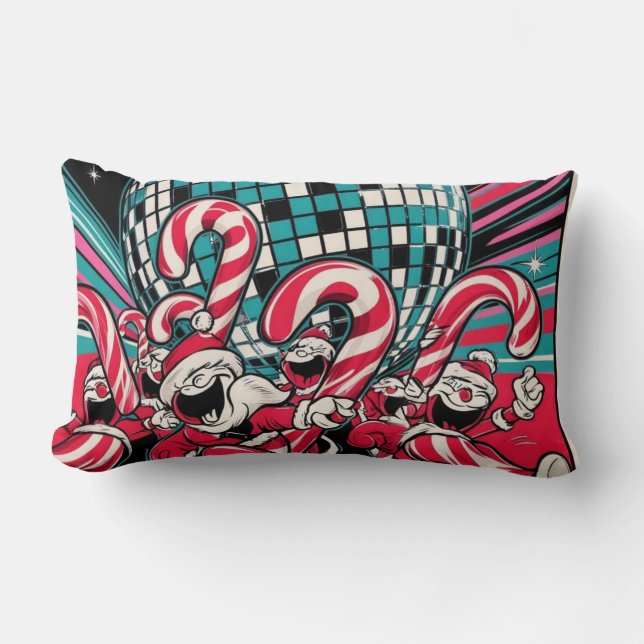 Santa Elves Candy Canes tanzen im Disco-Ball Lendenkissen (Vorderseite)