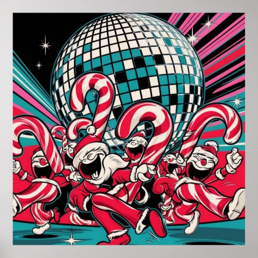 Santa Elves Candy Canes tanzen im Disco-Ball Poster (Vorne)