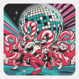 Santa Elves Candy Canes tanzen im Disco-Ball Quadratischer Aufkleber