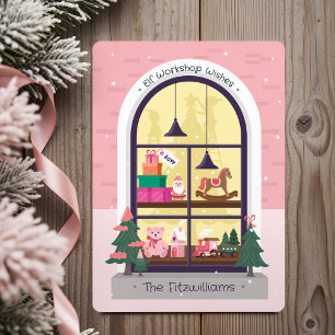 Santa Elves Pink Weihnachtsspielzeug-Werkstatt Fen Feiertagskarte