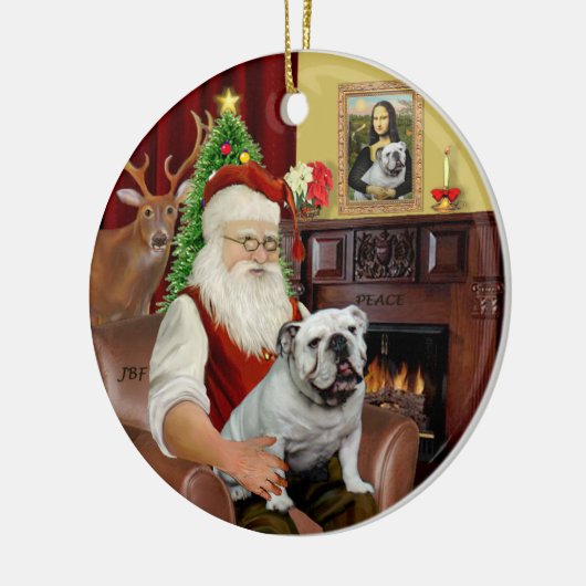 Santa-English Bulldog Keramikornament (Links)