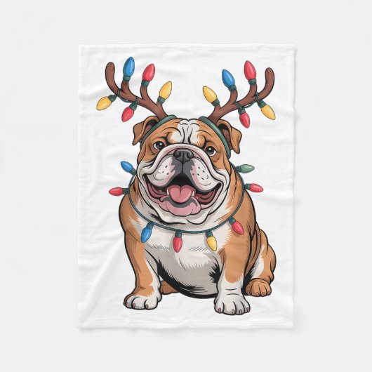 Santa English Bulldog Reindeer Light Christmas Fleecedecke (Vorderseite)