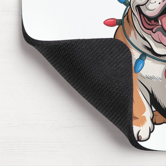 Santa English Bulldog Reindeer Light Christmas Mousepad (Ecke)