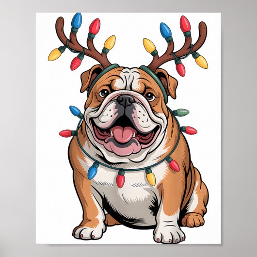Santa English Bulldog Reindeer Light Christmas Poster (Vorne)