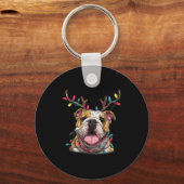 Santa English Bulldog Reindeer Light Christmas Schlüsselanhänger (Vorderseite)