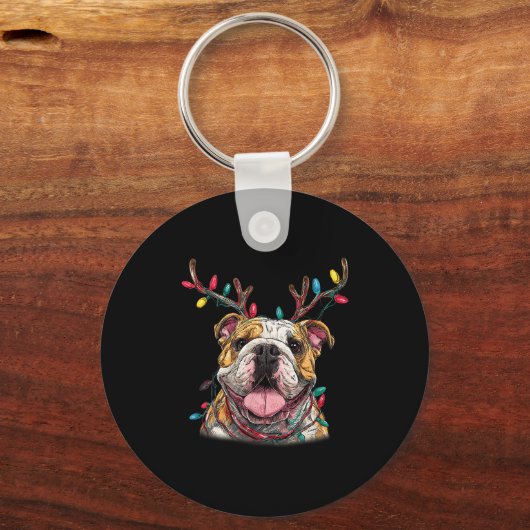 Santa English Bulldog Reindeer Light Christmas Schlüsselanhänger (Vorderseite)