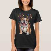 Santa English Bulldog Reindeer Light Christmas T-Shirt (Vorderseite)