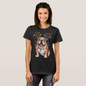 Santa English Bulldog Reindeer Light Christmas T-Shirt (Vorne ganz)