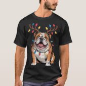 Santa English Bulldog Reindeer Light Christmas T-Shirt (Vorderseite)