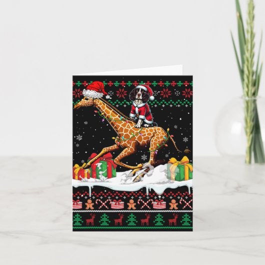Santa English Springer Spaniel Riding Giraffe Xmas Karte (Vorderseite)