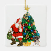 Santa entdeckt von einer Welpenverzierung Keramikornament (Rückseite)