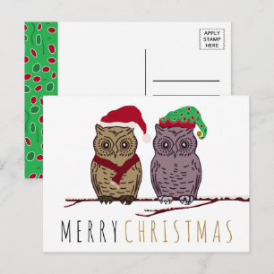 Santa-Eule und Elf-Eule Weihnachtspostkarte Feiertagspostkarte