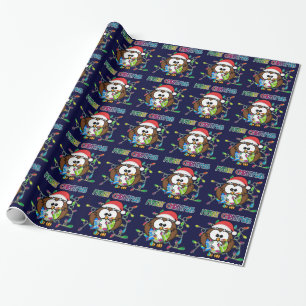 Santa Eule & Weihnachtsbeleuchtung Geschenkpapier