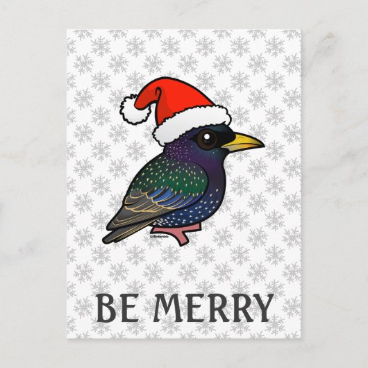 Santa European Starling Feiertagspostkarte (Vorderseite)