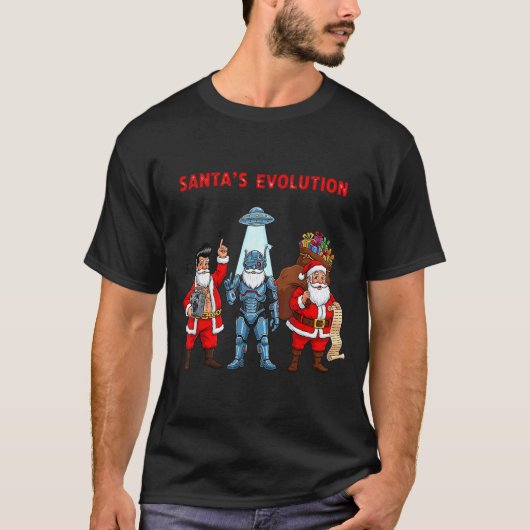 Santa Evolution Robot Clic Future Funny Christmas T-Shirt (Vorderseite)