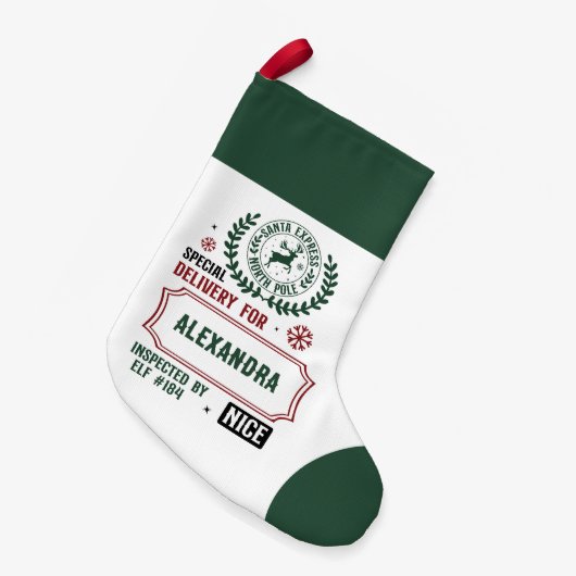 Santa Express Delivery for (Custom Name) Kleiner Weihnachtsstrumpf (Vorderansicht (hängend))