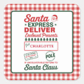 Santa Express Lieferung Weihnachtskariert Quadratischer Aufkleber (Vorderseite)