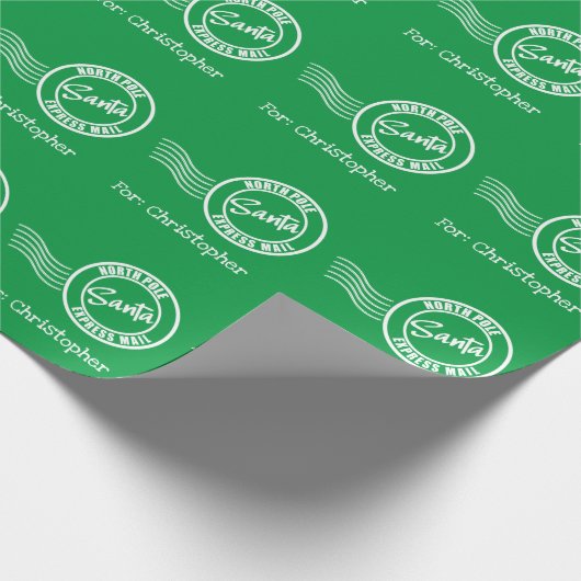 Santa Express Post Nordpol Lieferung grün weiß Geschenkpapier (Ecke)
