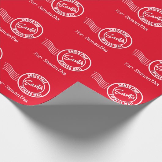 Santa Express Post Nordpol Lieferung rot weiß Geschenkpapier (Ecke)