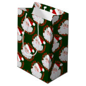 Santa Face Circles Green-Gift-Bag Mittlere Geschenktüte (Rückseite Schrägansicht)