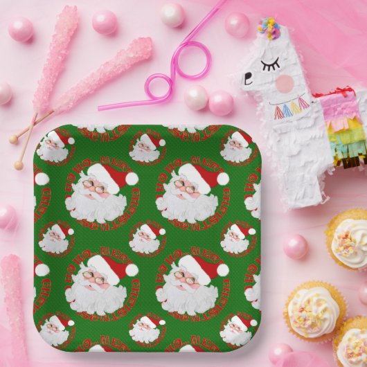 Santa Face Circles, Green Glitzer Paper Teller (Party)