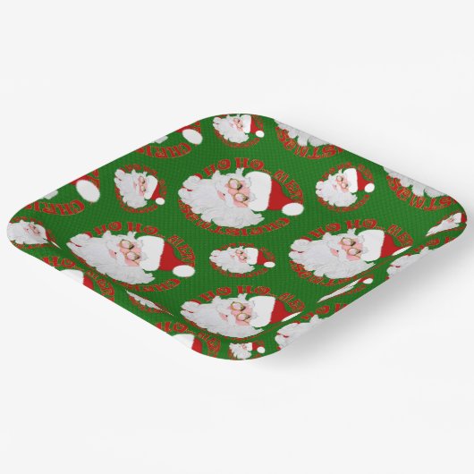 Santa Face Circles, Green Glitzer Paper Teller (Gewinkelt)