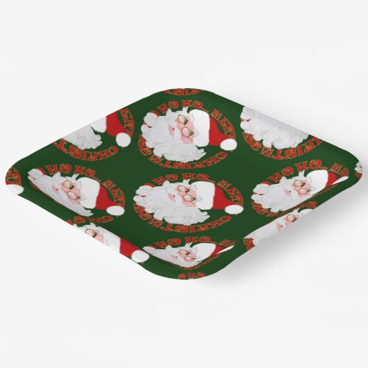 Santa Face Circles, Grünbuch-Teller Pappteller (Gewinkelt)