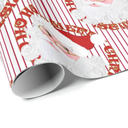 Santa Face Circles Red Stripes-Geschenkpapier Geschenkpapier (Rolleneckpunkt)