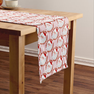 Santa Face Circles, Red Stripes-Table Runner 16x90 Kurzer Tischläufer