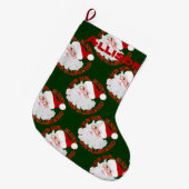 Santa Face Grün Personalisierter Weihnachtsfeierta Großer Weihnachtsstrumpf (Vorderansicht (hängend))