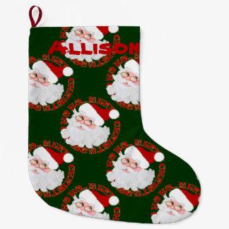 Santa Face Grün Personalisierter Weihnachtsfeierta Großer Weihnachtsstrumpf