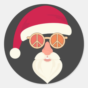 Santa Face Retro Sonnenbrille Weihnachten Runder Aufkleber