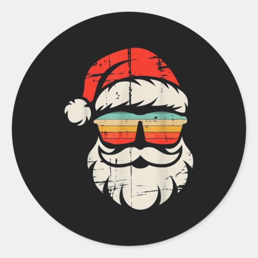 Santa Face Retro Sungles Christmas  Runder Aufkleber (Vorderseite)