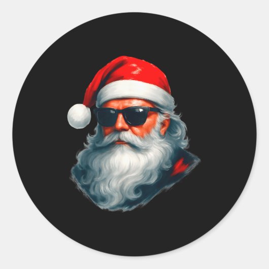 Santa Face Retro Sungles Funny Christmas Pajama Me Runder Aufkleber (Vorderseite)