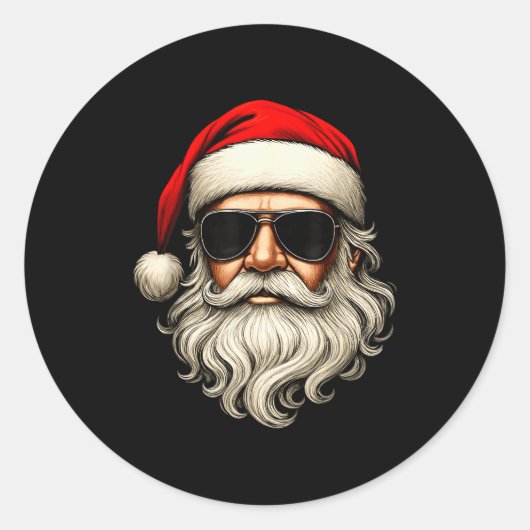 Santa Face Retro Sungles Funny Christmas Pajama Me Runder Aufkleber (Vorderseite)