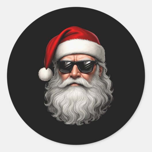 Santa Face Retro Sungles Funny Christmas Pajama Me Runder Aufkleber (Vorderseite)