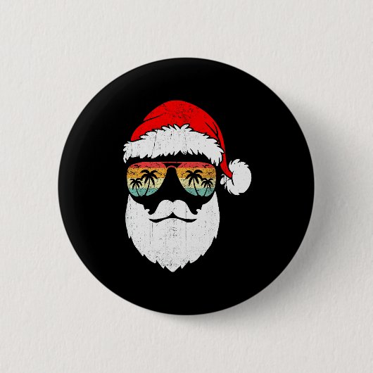 Santa Face Retro Sungles Hawaiian Christmas Xmas T Button (Vorderseite)