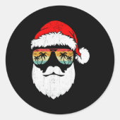 Santa Face Retro Sungles Hawaiian Christmas Xmas T Runder Aufkleber (Vorderseite)