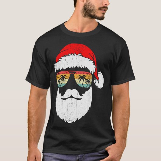 Santa Face Retro Sungles Hawaiian Christmas Xmas T T-Shirt (Vorderseite)