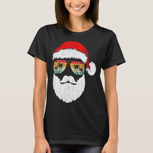 Santa Face Retro Sungles Hawaiian Christmas Xmas T T-Shirt (Vorderseite)