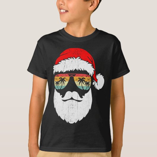 Santa Face Retro Sungles Hawaiian Christmas Xmas T T-Shirt (Vorderseite)