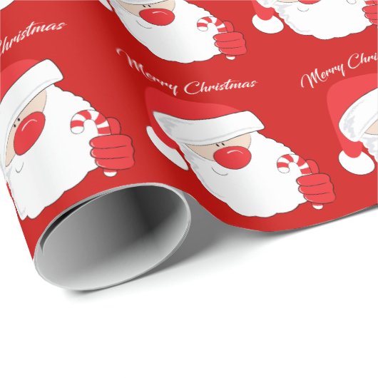 Santa Face - weißer Text. Geschenkpapier (Rolleneckpunkt)