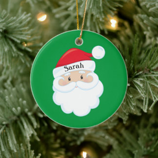 Santa Face with Name on Cap Keramik Ornament