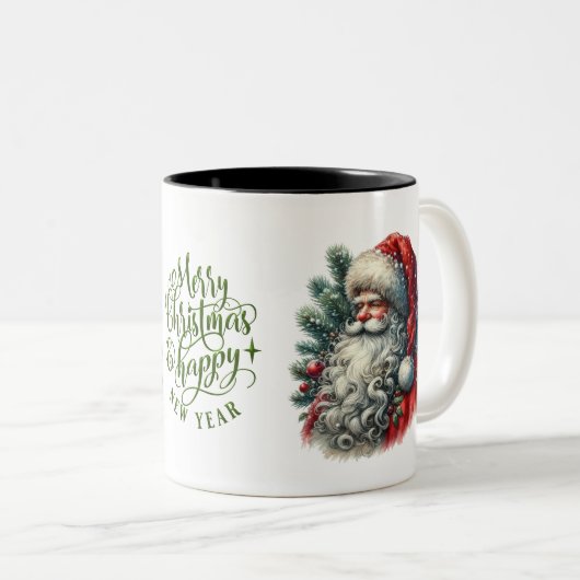 Santa Faces Frohe Weihnachten und glückliches Neue Zweifarbige Tasse (VorderseiteRechts)