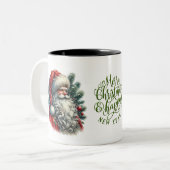 Santa Faces Frohe Weihnachten und glückliches Neue Zweifarbige Tasse (Vorderseite Links)