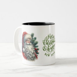Santa Faces Frohe Weihnachten und glückliches Neue Zweifarbige Tasse