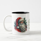 Santa Faces Frohe Weihnachten und glückliches Neue Zweifarbige Tasse (Links)