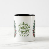 Santa Faces Frohe Weihnachten und glückliches Neue Zweifarbige Tasse (Mittel)