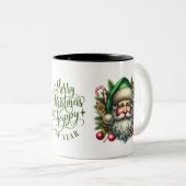 Santa Faces Frohe Weihnachten und glückliches Neue Zweifarbige Tasse (VorderseiteRechts)