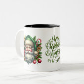 Santa Faces Frohe Weihnachten und glückliches Neue Zweifarbige Tasse (Vorderseite Links)